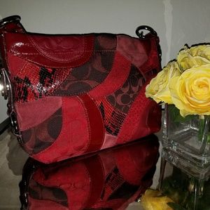 Coach Red Suede Leather Hobo Purse